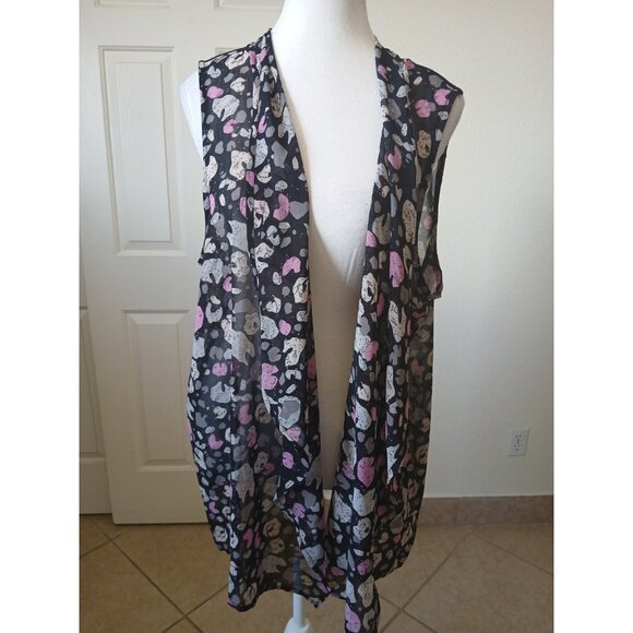 Logo Lori Goldstein  Womens Vest Large Open Front Sleeveless Art Black Pink Gray - Picture 1 of 11